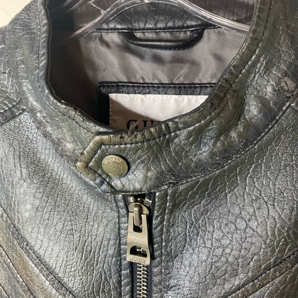 Guess Los Angeles distressed faux leather jet black Moto jacket size med… - Picture 3 of 10